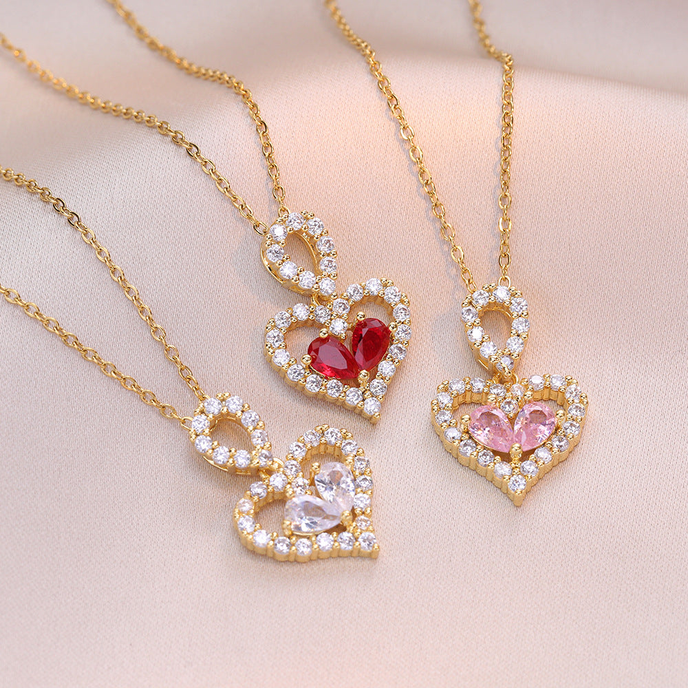 Exquisite Luxury Rhinestone Crystal Heart Pendants Necklaces For Women ...