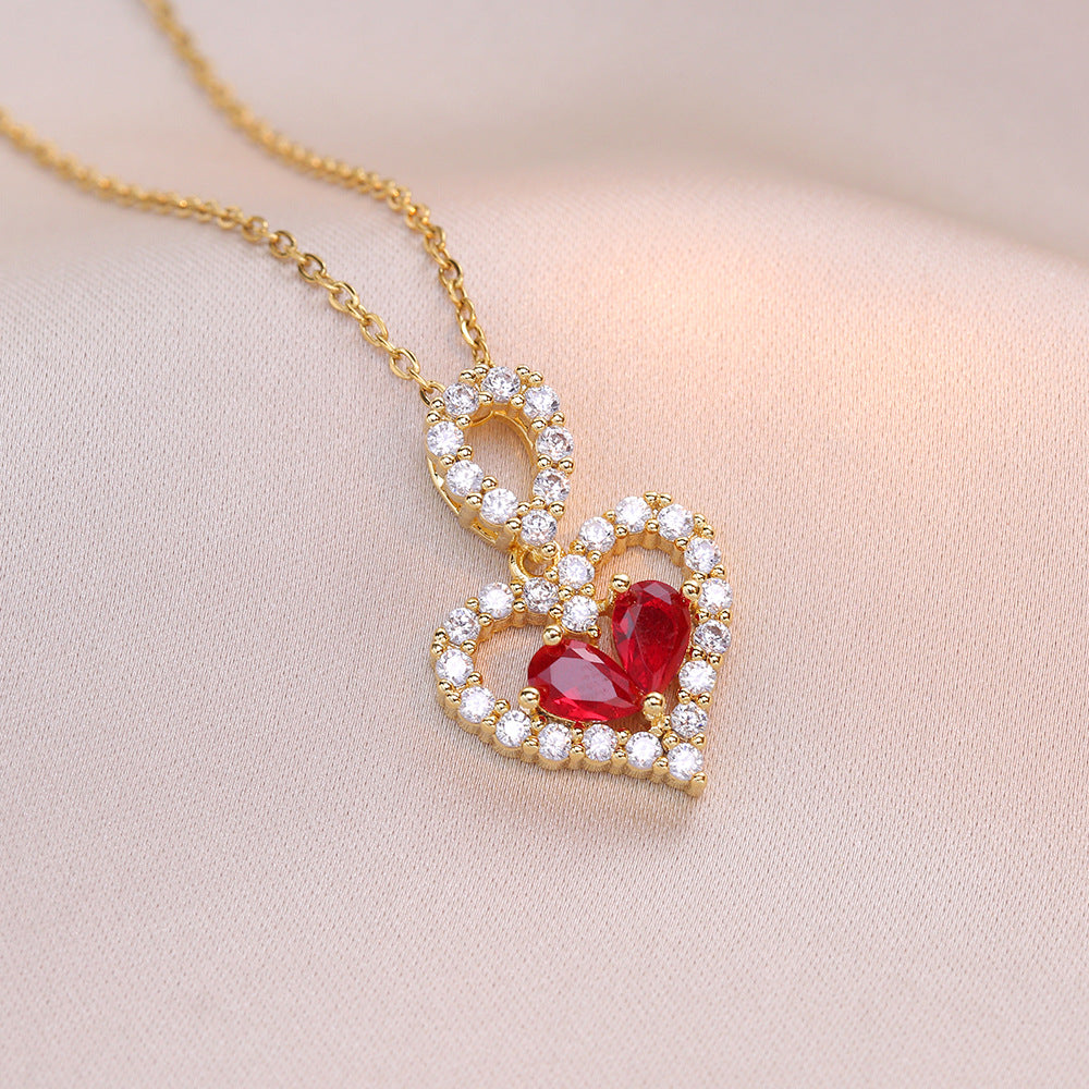 Exquisite Luxury Rhinestone Crystal Heart Pendants Necklaces For Women ...